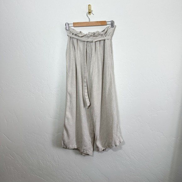 Nordstrom Pants - First Monday |‎ Linen Wide Leg Cropped Ankle Paperbag Tie Pants in Beige